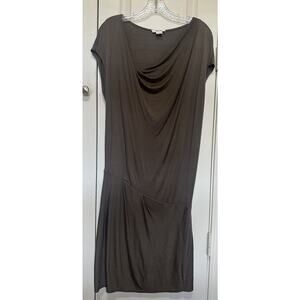 Helmut Lang Greige Grey Taupe Viscose Silk Jersey Draped Dress size Small